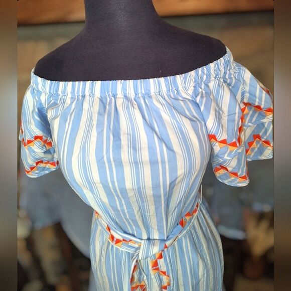 *SOLD* Marie Oliver Darcy Off Shoulder Tie Waist Side Split Stripe Dress XS - Picture 6 of 16